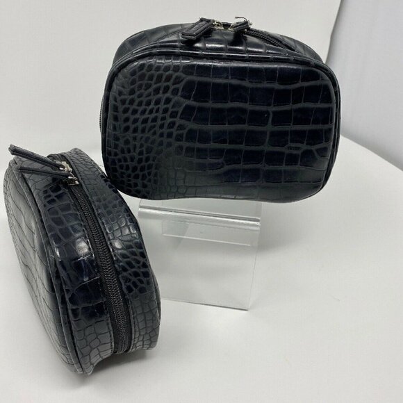 Set of 2 Nieman Marcus Black Croc Leather Makeup Clutch - Picture 3 of 8